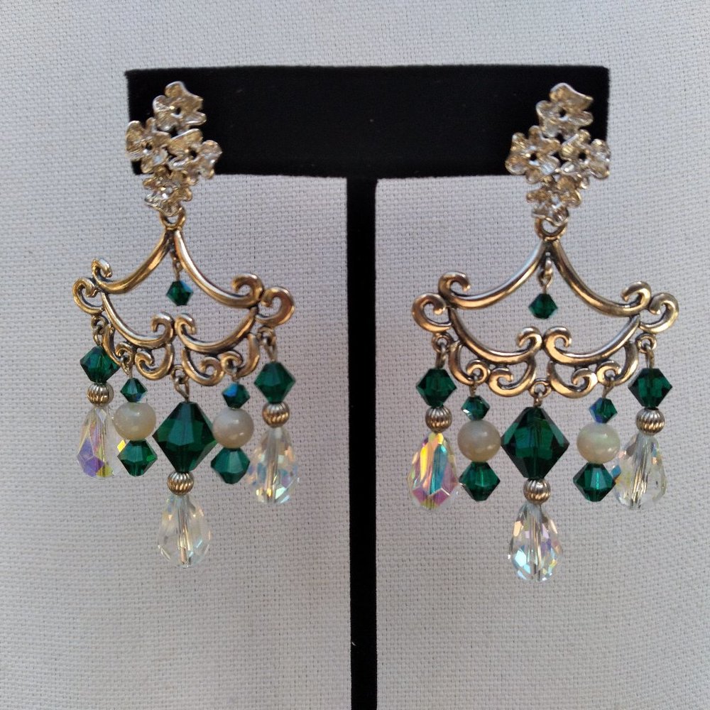 Sterling Silver Earrings w/Opal and Swarovski